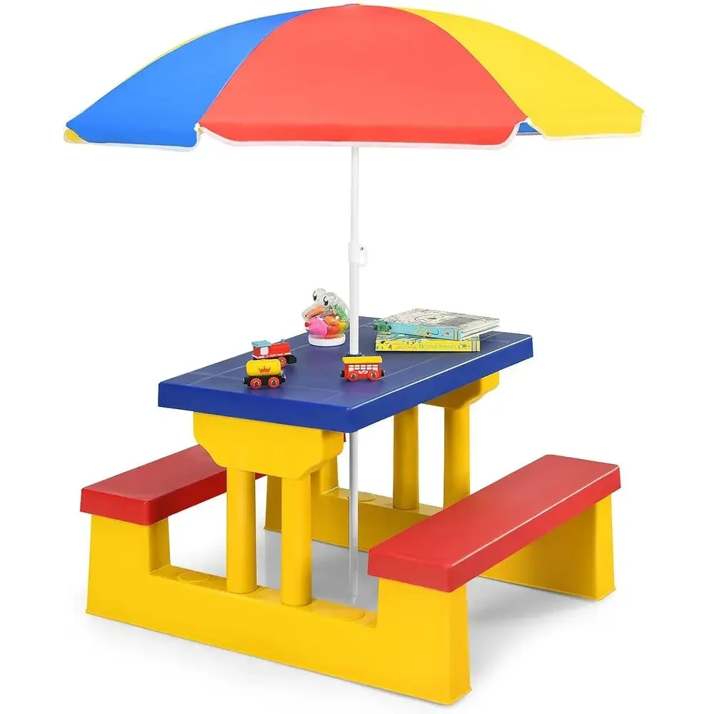 Kids Outdoor Bench With Umbrella - طاولة نزهة للأطفال متعددة الألوان للاستخدام
