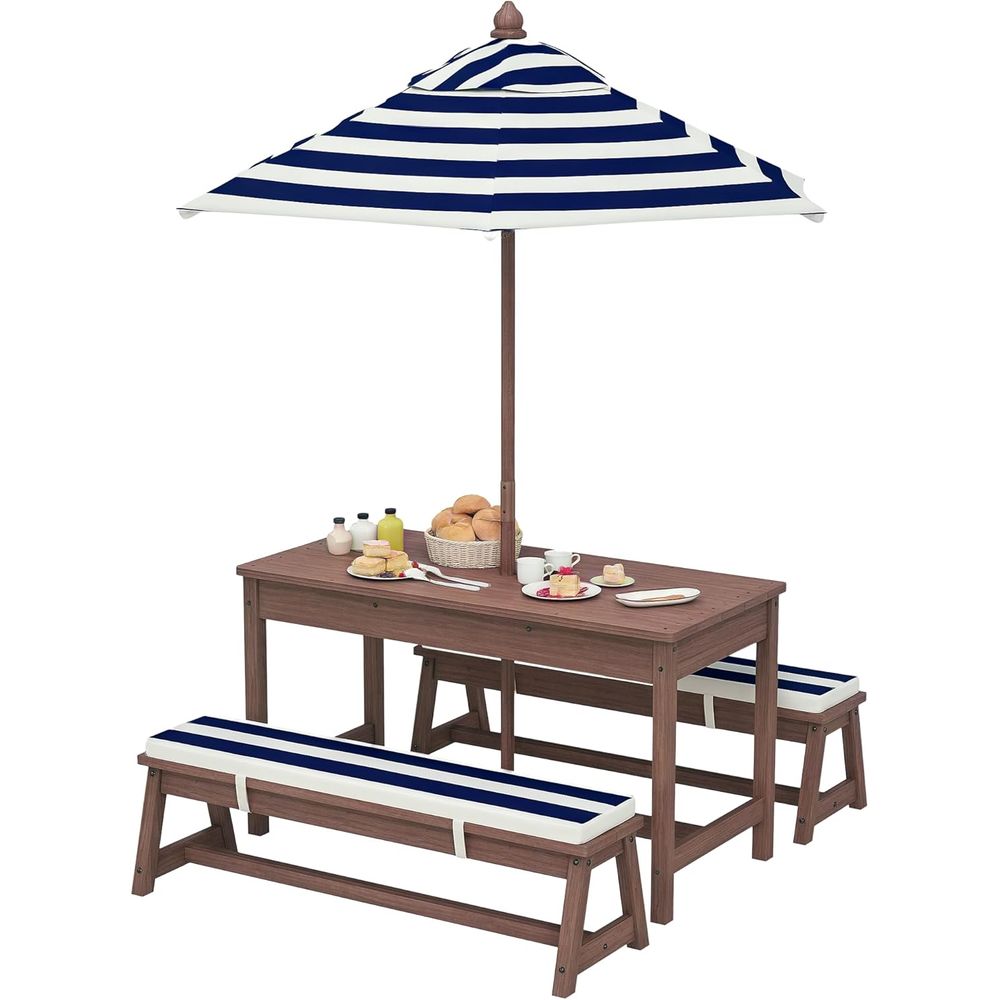 Kids Outdoor Bench With Umbrella - طاولة نزهة للأطفال من Qaba، طقم