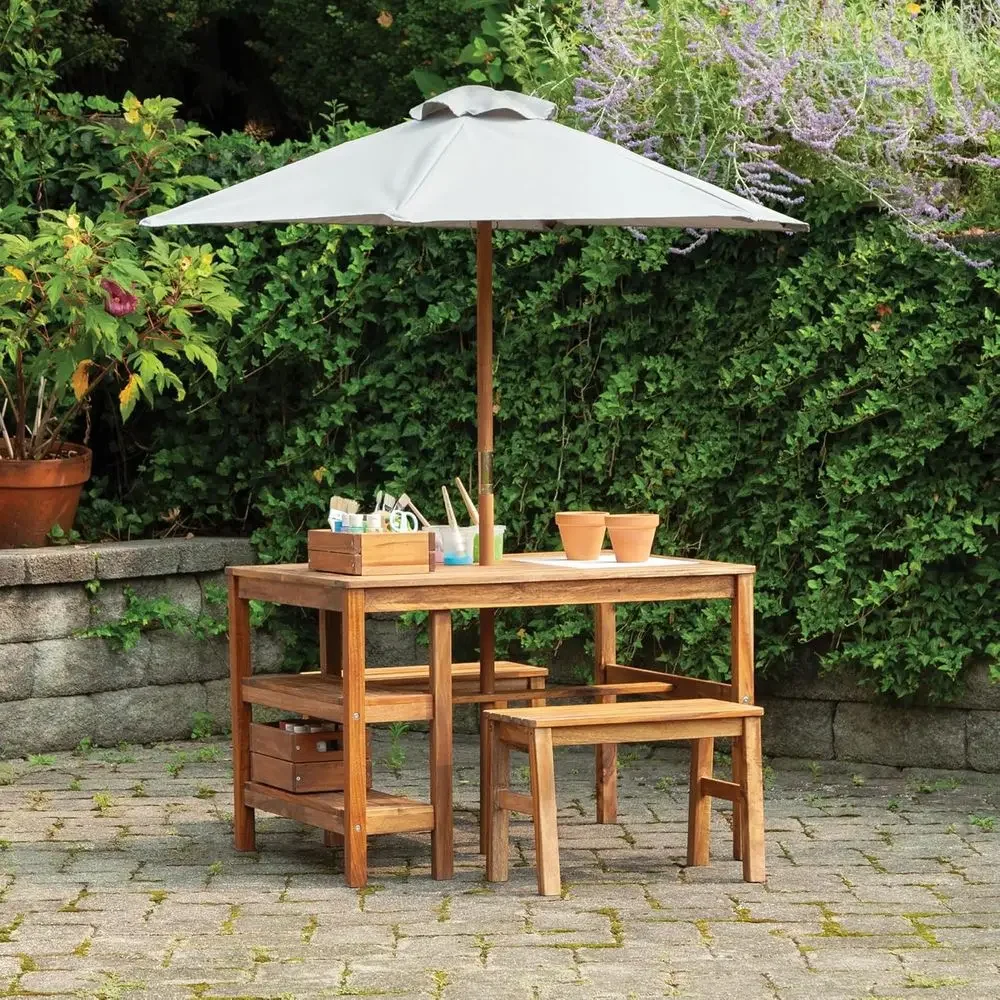 Kids Outdoor Bench With Umbrella - طاولة أطفال خارجية مع مقاعد ومجموعة