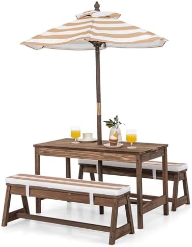 Kids Outdoor Bench With Umbrella - طاولة نزهة للأطفال، طقم طاولة ومقاعد