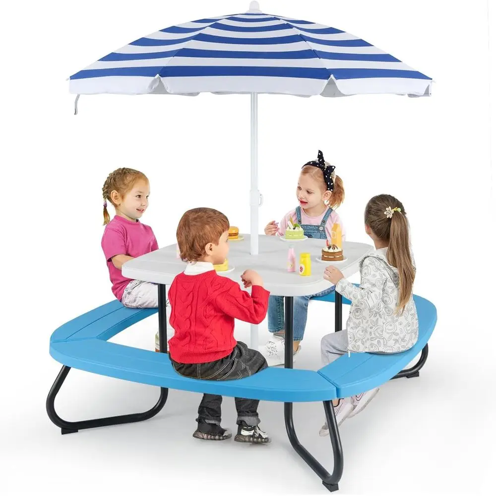 Kids Outdoor Bench With Umbrella - طاولة نزهة للأطفال تتسع لـ 8