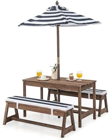 Kids Outdoor Bench With Umbrella - طاولة نزهة للأطفال، طقم طاولة ومقاعد