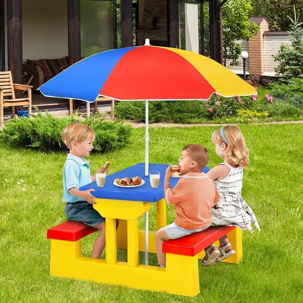 طاولة نزهة للأطفال متعددة الأل - مراجعة Kids Outdoor Bench With Umbrella وسعره