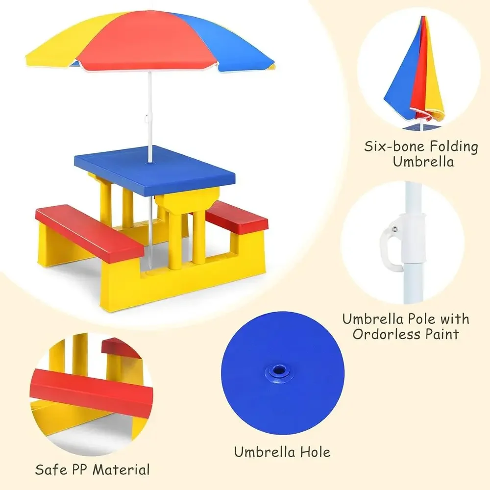 طاولة نزهة للأطفال متعددة الأل - مراجعة Kids Outdoor Bench With Umbrella وسعره