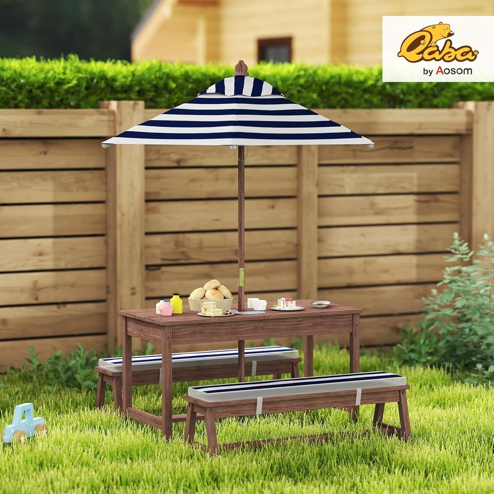 طاولة نزهة للأطفال من Qaba، طق - مراجعة Kids Outdoor Bench With Umbrella وسعره
