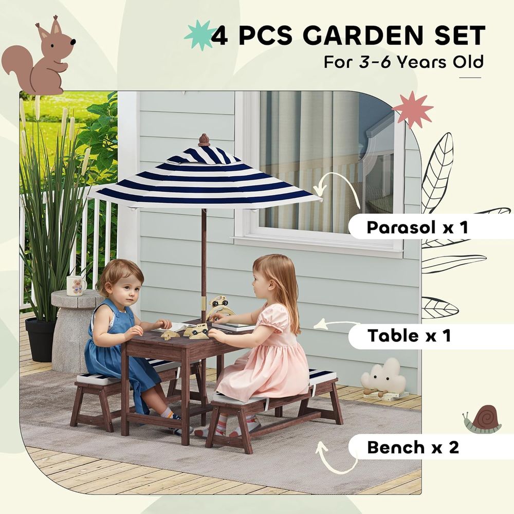 طاولة نزهة للأطفال من Qaba، طق - مراجعة Kids Outdoor Bench With Umbrella وسعره