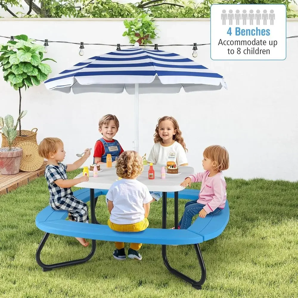 طاولة نزهة للأطفال تتسع لـ 8 أ - مراجعة Kids Outdoor Bench With Umbrella وسعره
