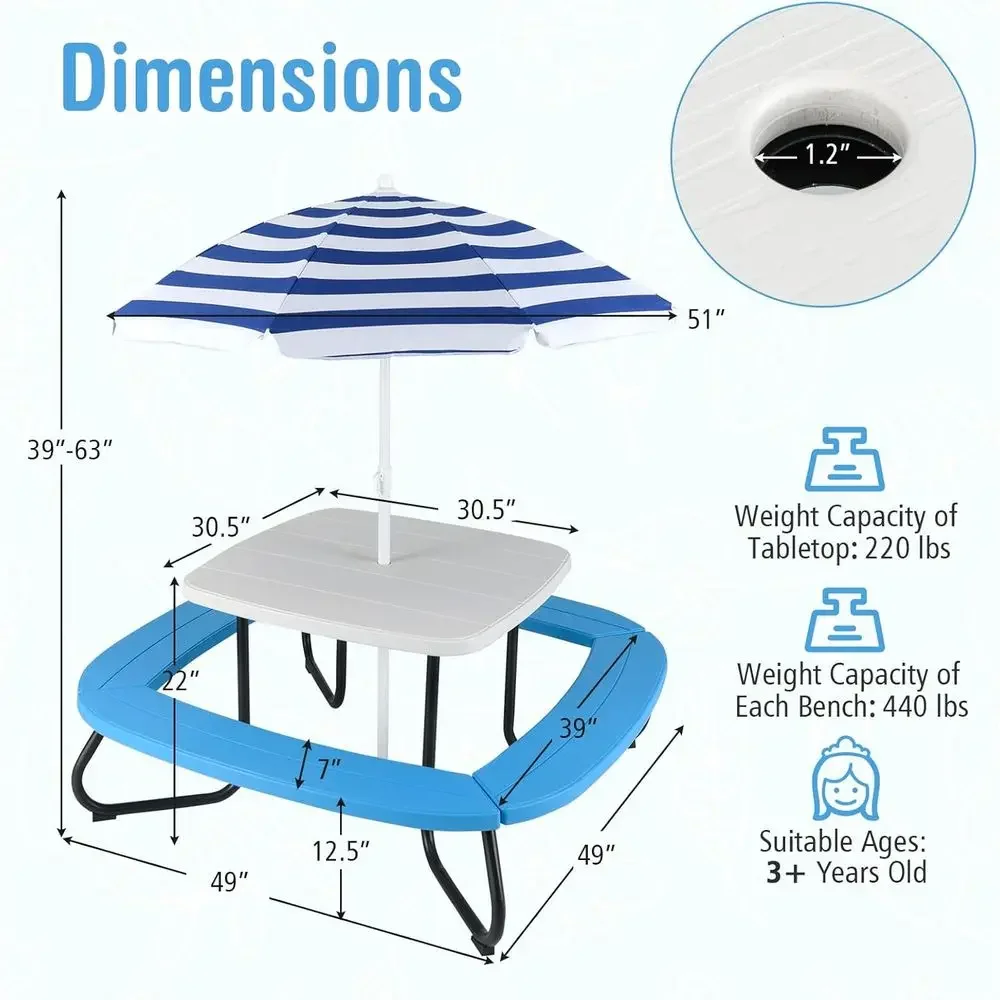 طاولة نزهة للأطفال تتسع لـ 8 أ - مراجعة Kids Outdoor Bench With Umbrella وسعره