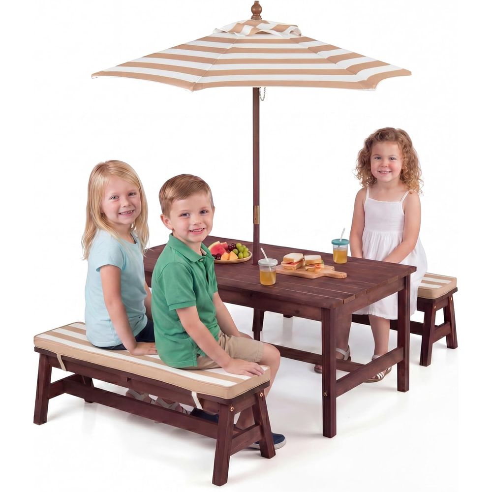 طاولة نزهة للأطفال، سطح طاولة  - مراجعة Kids Outdoor Bench With Umbrella وسعره