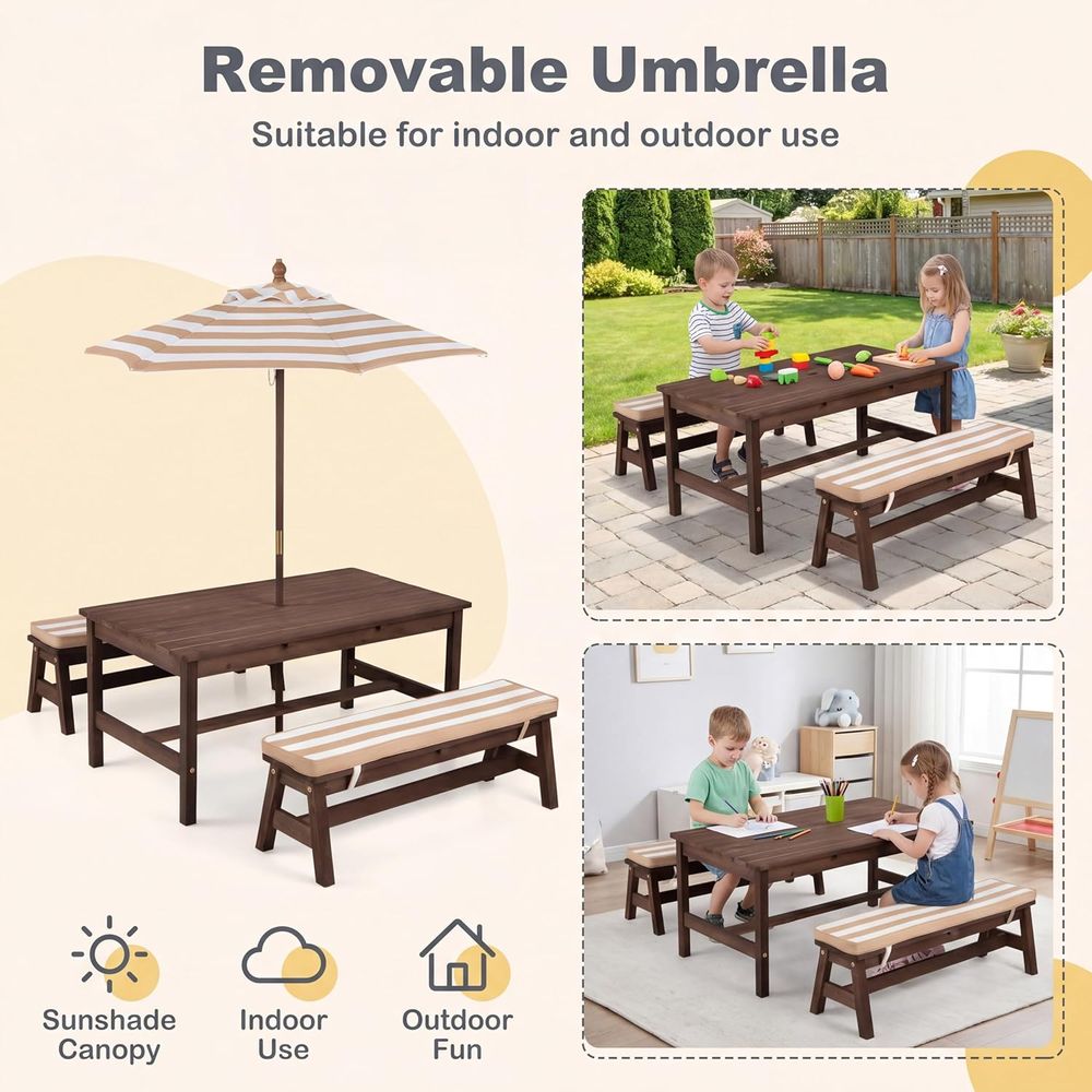 طاولة نزهة للأطفال، سطح طاولة  - مراجعة Kids Outdoor Bench With Umbrella وسعره