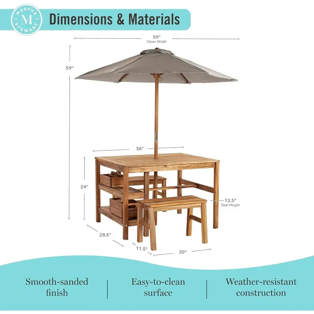 طاولة أطفال خارجية مع مقاعد وم - مراجعة Kids Outdoor Bench With Umbrella وسعره