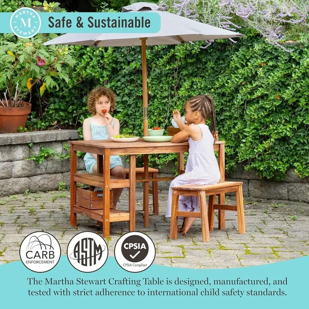 طاولة أطفال خارجية مع مقاعد وم - مراجعة Kids Outdoor Bench With Umbrella وسعره