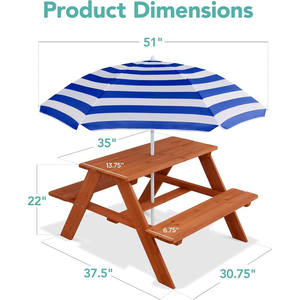 طاولة نزهة خشبية للأطفال مع مظ - مراجعة Kids Outdoor Bench With Umbrella وسعره