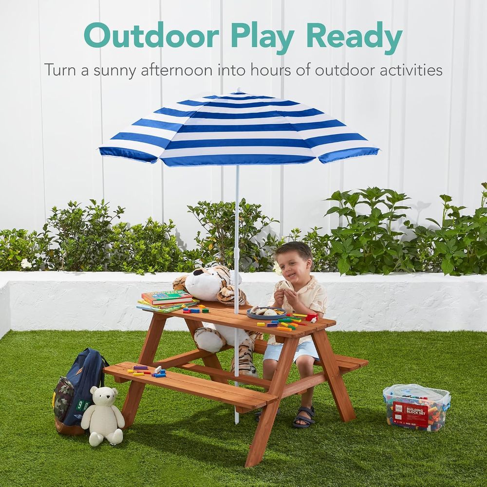 طاولة نزهة خشبية للأطفال مع مظ - مراجعة Kids Outdoor Bench With Umbrella وسعره