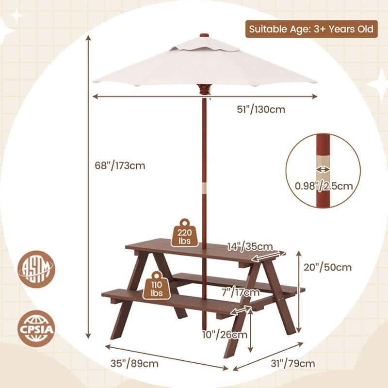 طاولة نزهة خارجية للأطفال مع م - مراجعة Kids Outdoor Bench With Umbrella وسعره