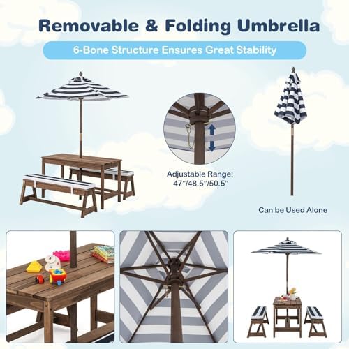 طاولة نزهة للأطفال، طقم طاولة  - مراجعة Kids Outdoor Bench With Umbrella وسعره