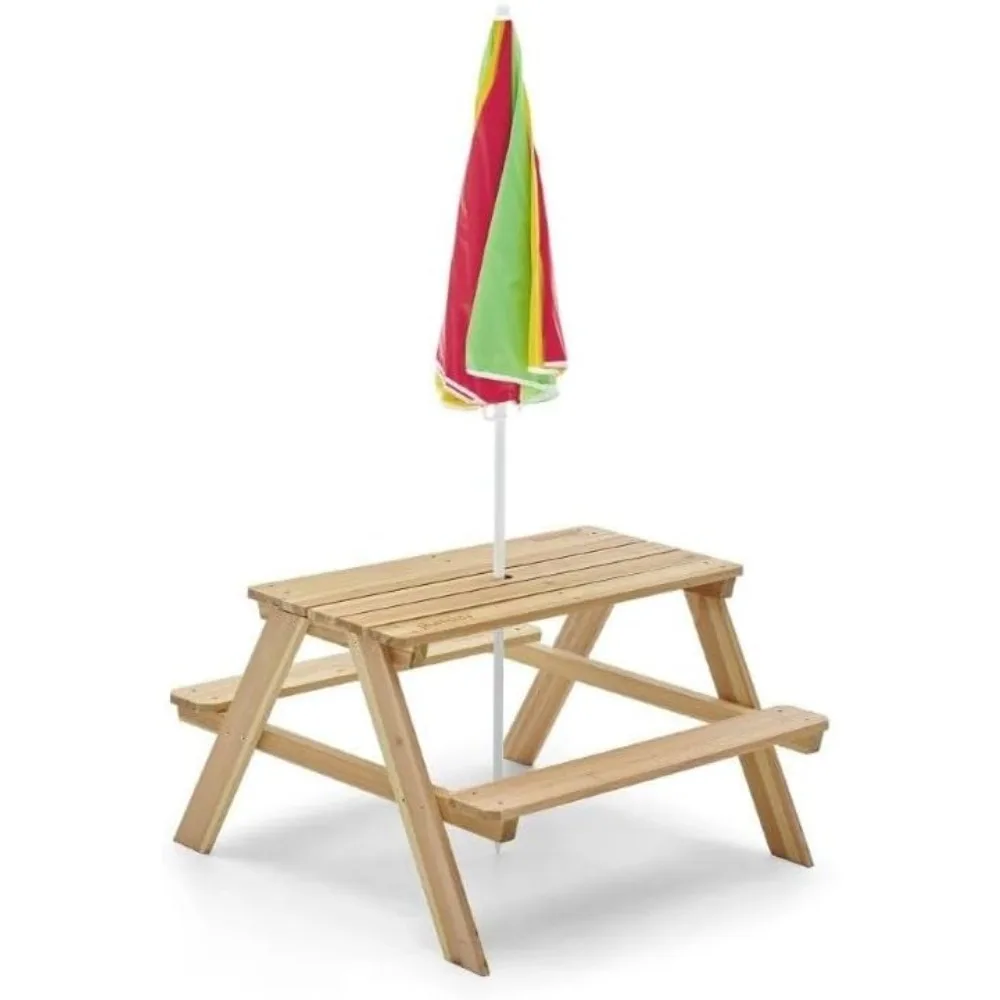 طاولة نزهة خشبية للأطفال مع مظ - مراجعة Kids Outdoor Bench With Umbrella وسعره