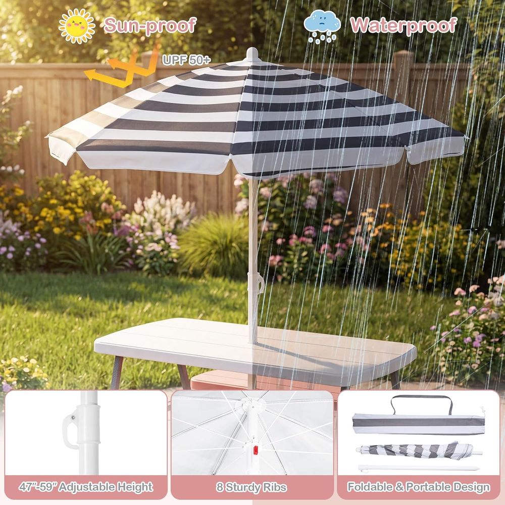 طاولة نزهة للأطفال، طاولة ومقع - مراجعة Kids Outdoor Bench With Umbrella وسعره